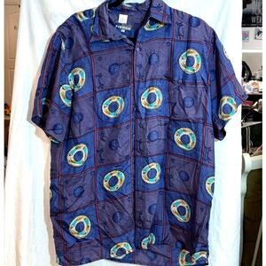 Vintage Fierce Silk Button Down Patternedx Hawaiian Shirt Sz Medium. 90s 80s Y2K